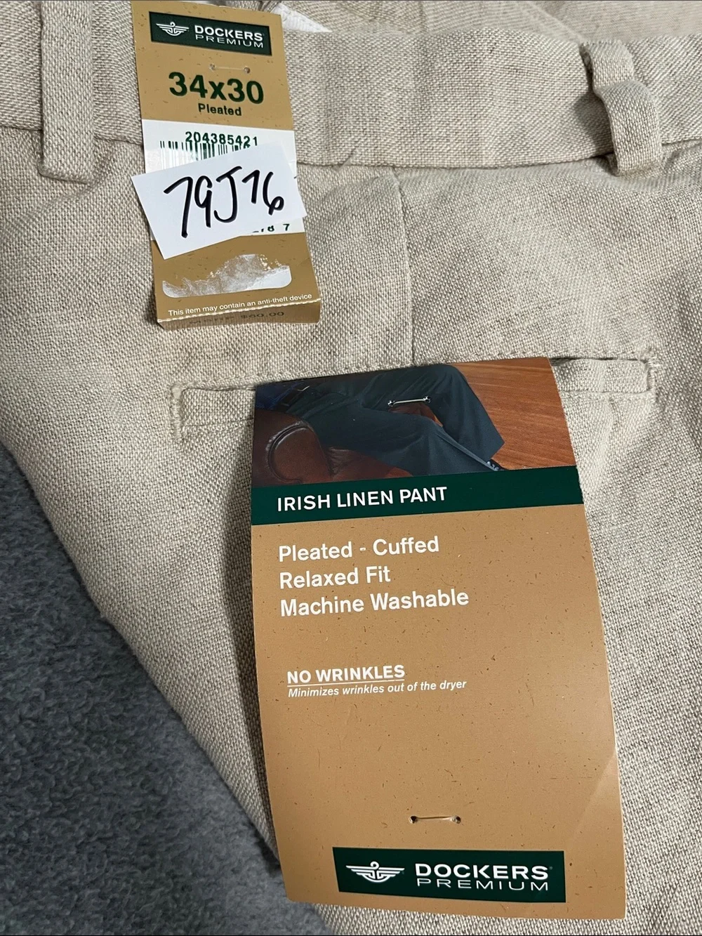 Dockers Irish Linen Pants Mens 34 Relaxed Pleated Cuffed